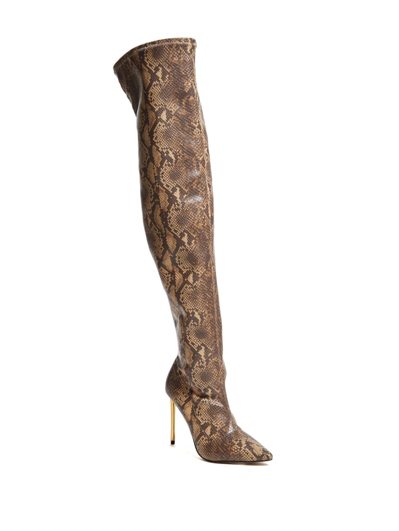 Brown Women\'s Guess Over-the-Knee Python Boots | 0576498-JH