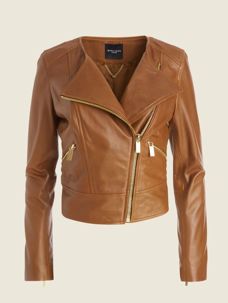 Brown Women's Guess Rylee Leather Jackets | 9651872-WN