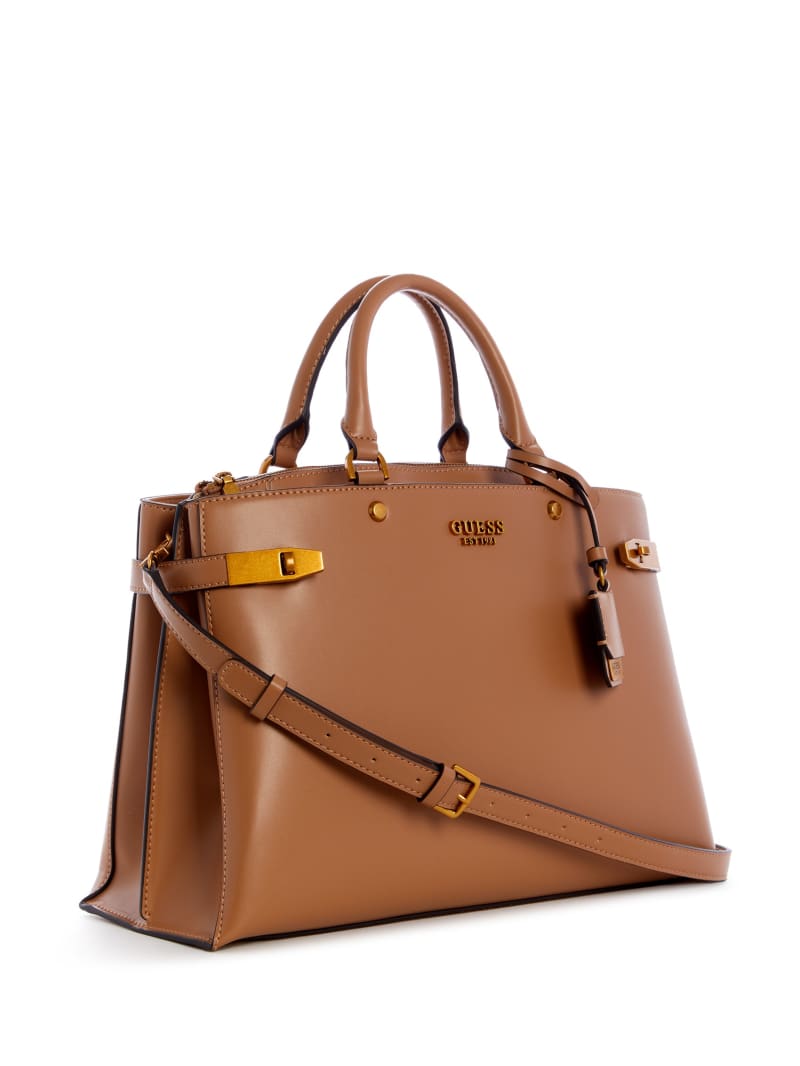 Brown Women's Guess Zadie Large Girlfriend Satchel Bags | 0274153-JI