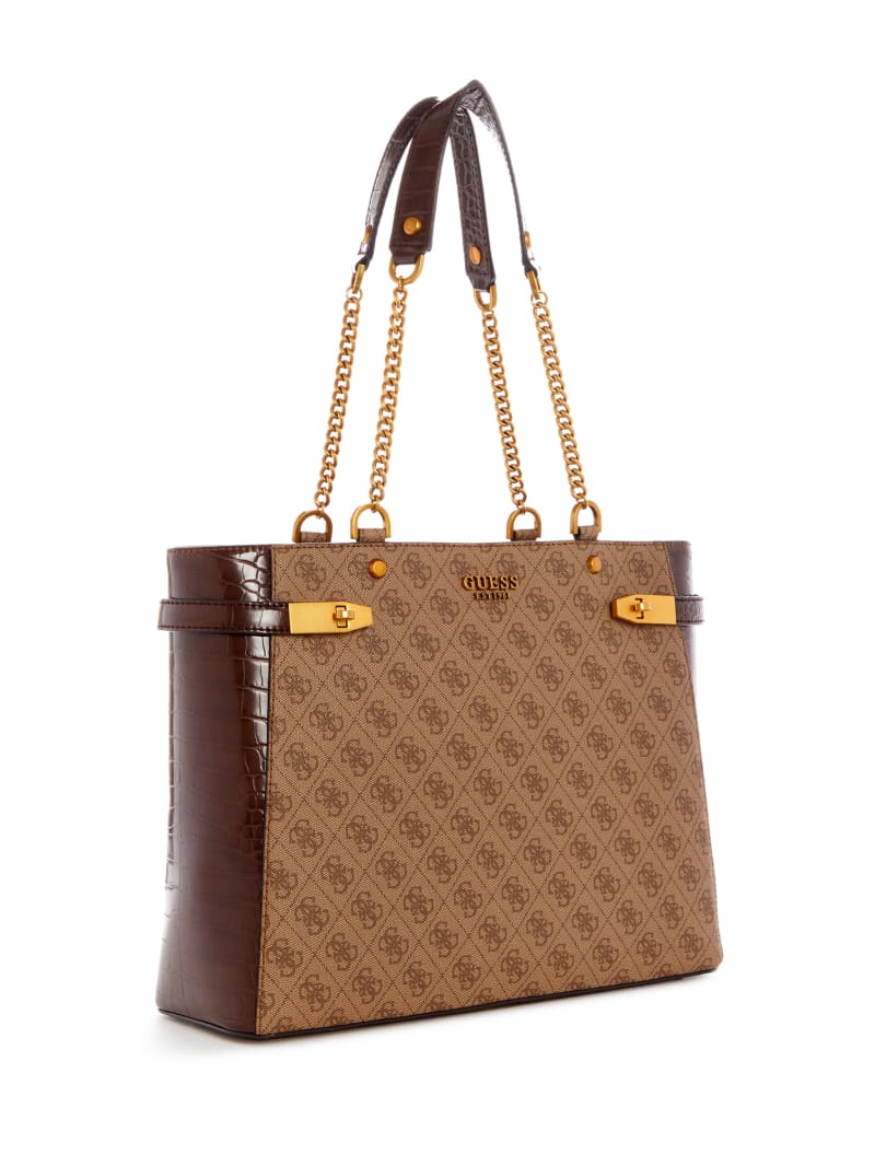 Brown Women's Guess Zadie Logo Girlfriend Tote Bags | 6420871-JQ