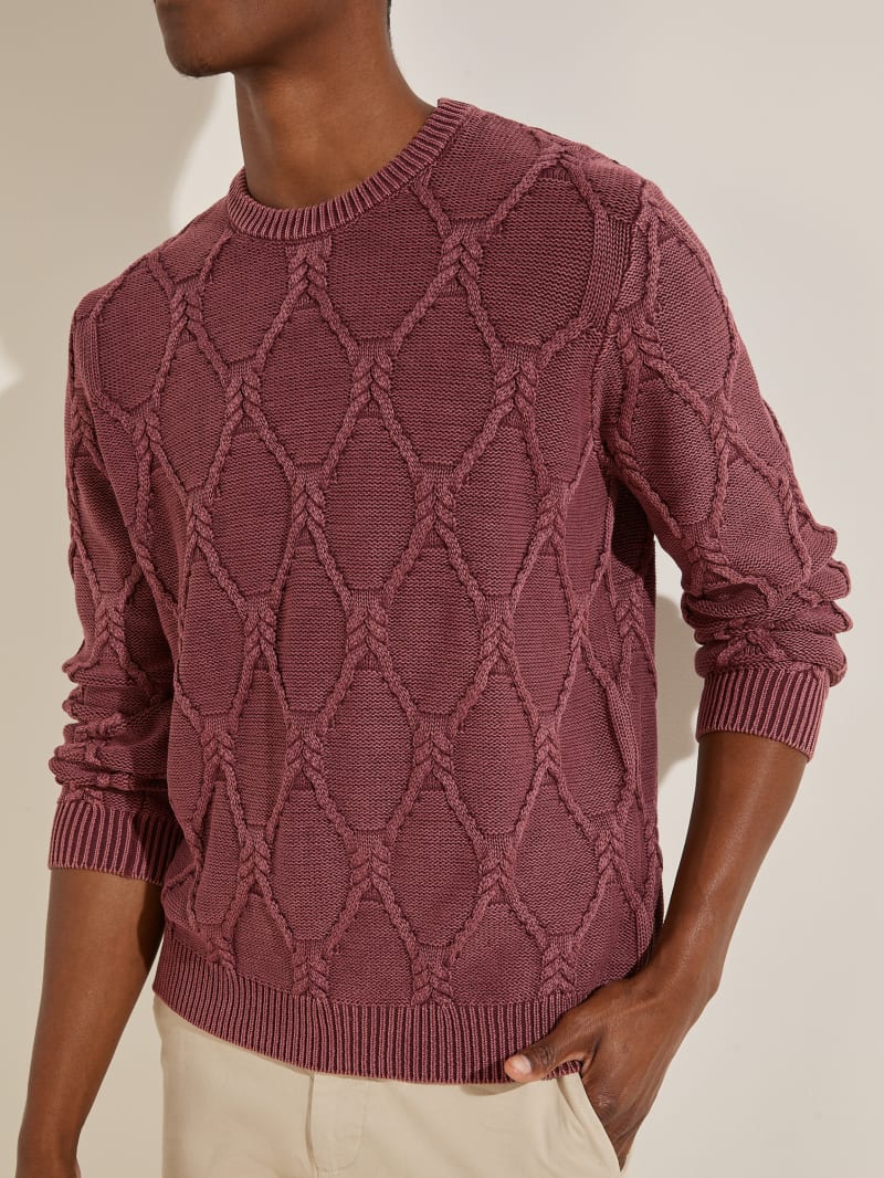 Burgundy Men's Guess Dawson Cable Knit Sweaters | 4930217-GY