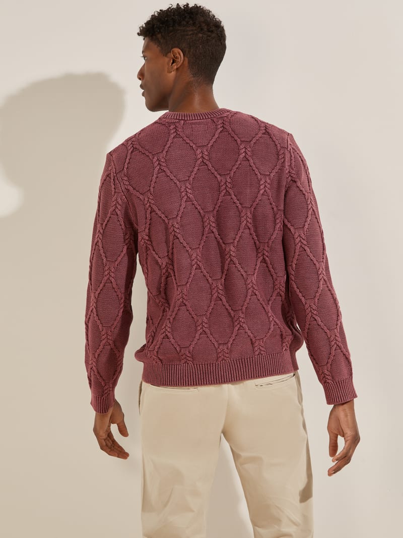 Burgundy Men's Guess Dawson Cable Knit Sweaters | 4930217-GY