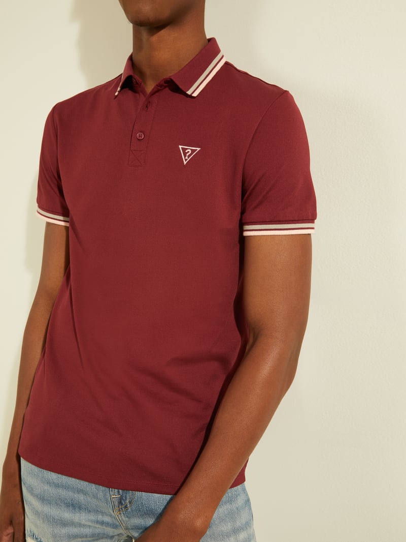 Burgundy Men's Guess Sports Pique Logo Shirts | 0379846-AW