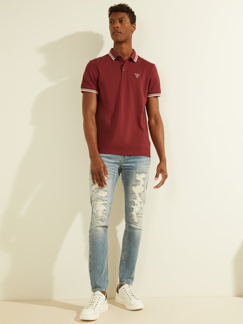 Burgundy Men's Guess Sports Pique Logo Shirts | 0379846-AW