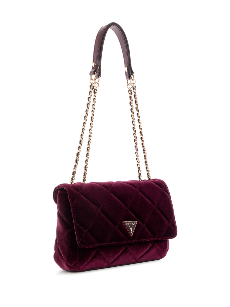 Burgundy Women's Guess Cessily Velvet Convertible Crossbody Bags | 6381249-YV