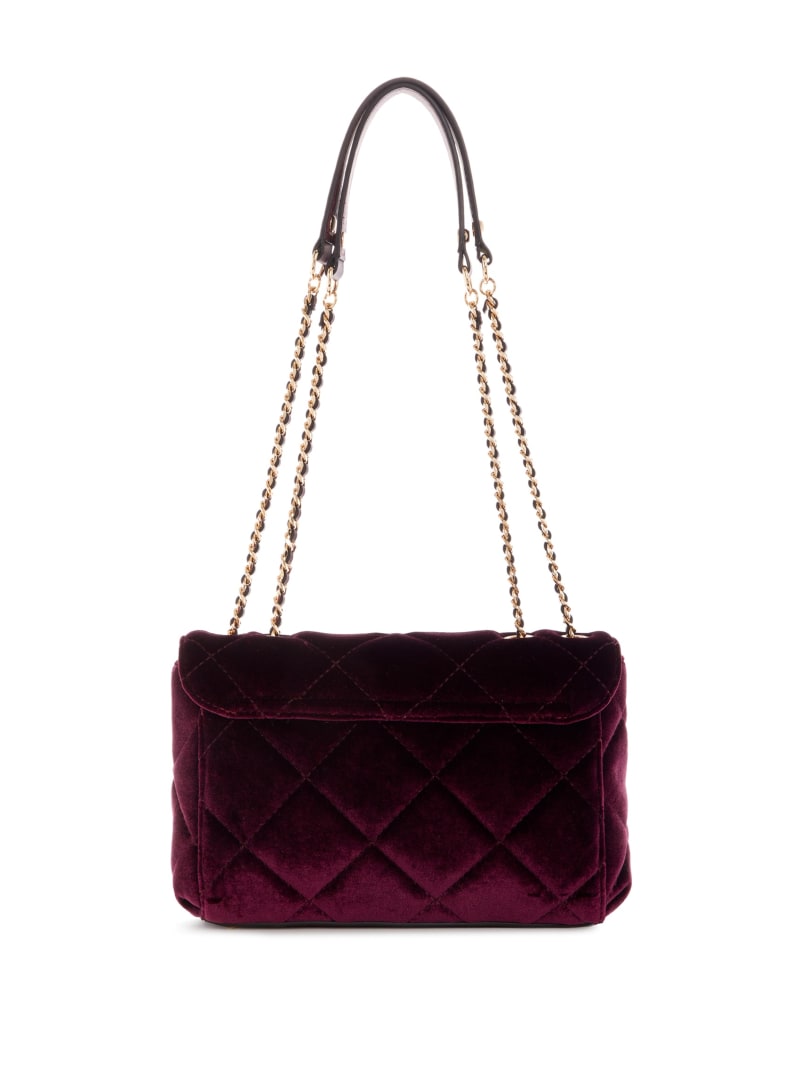 Burgundy Women's Guess Cessily Velvet Convertible Crossbody Bags | 6381249-YV