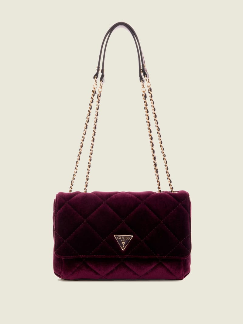 Burgundy Women\'s Guess Cessily Velvet Convertible Crossbody Bags | 6381249-YV