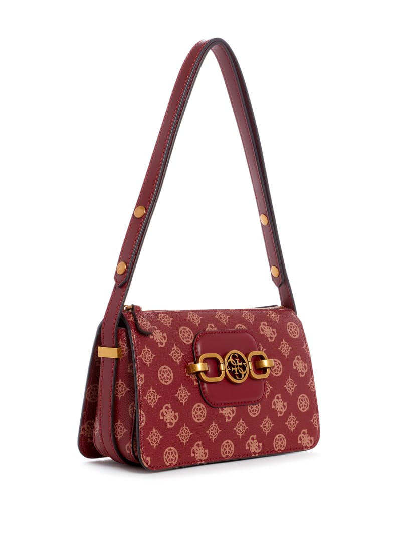 Burgundy Women's Guess Hensely Logo Satchel Bags | 8579640-WF