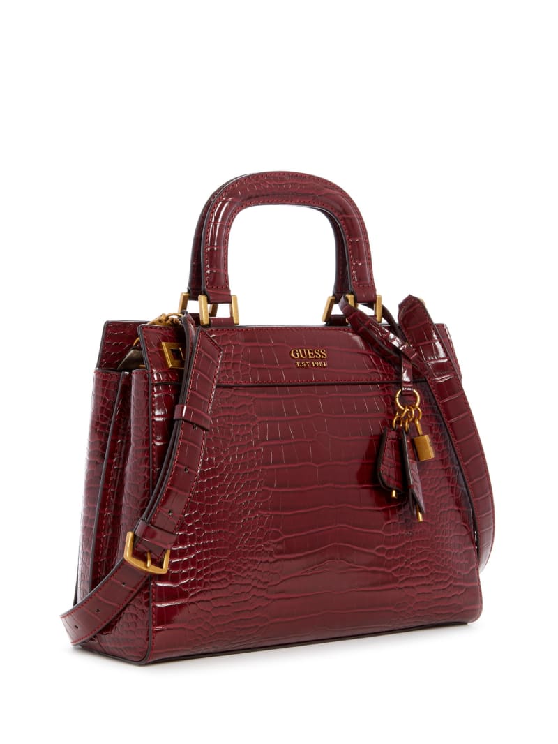 Burgundy Women's Guess Katey Croc Luxury Satchel Bags | 4258691-TB