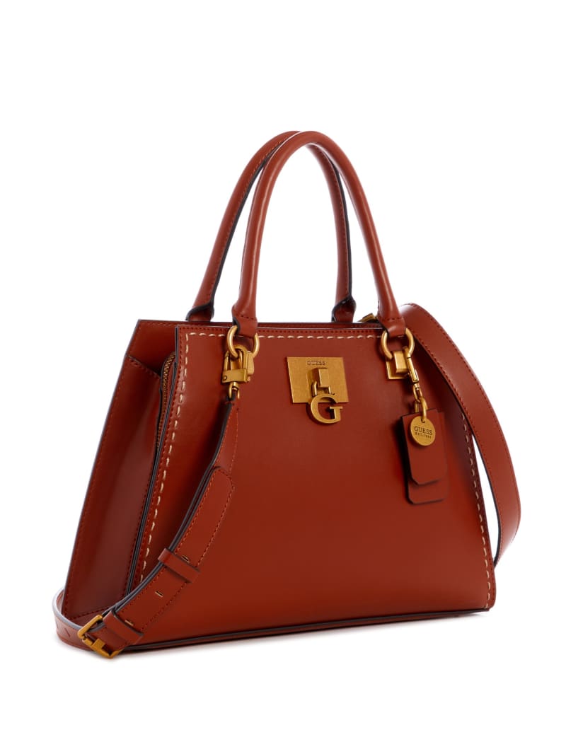 Burgundy Women's Guess Stephi Girlfriend Satchel Bags | 9154067-EH