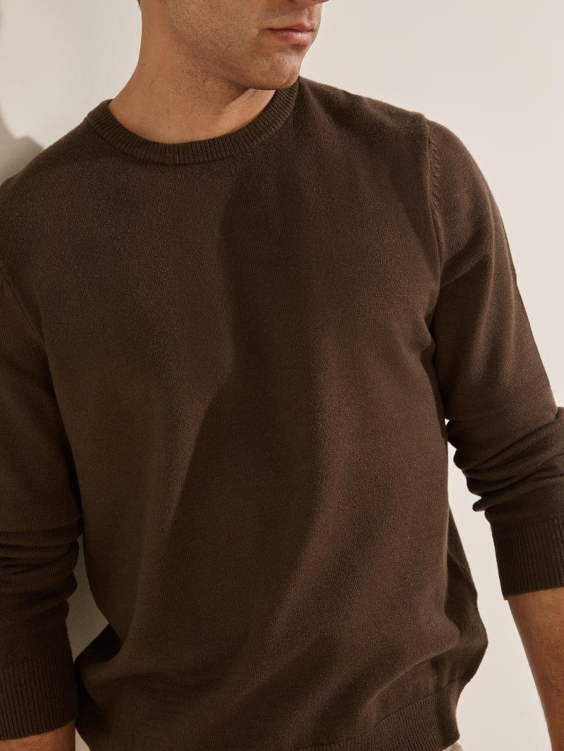 Chocolate Men's Guess Eco Liam Crew Sweaters | 4576912-YW