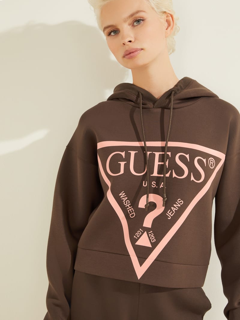 Chocolate Women's Guess Eco Alisa Logo Hoodie | 4123796-CY