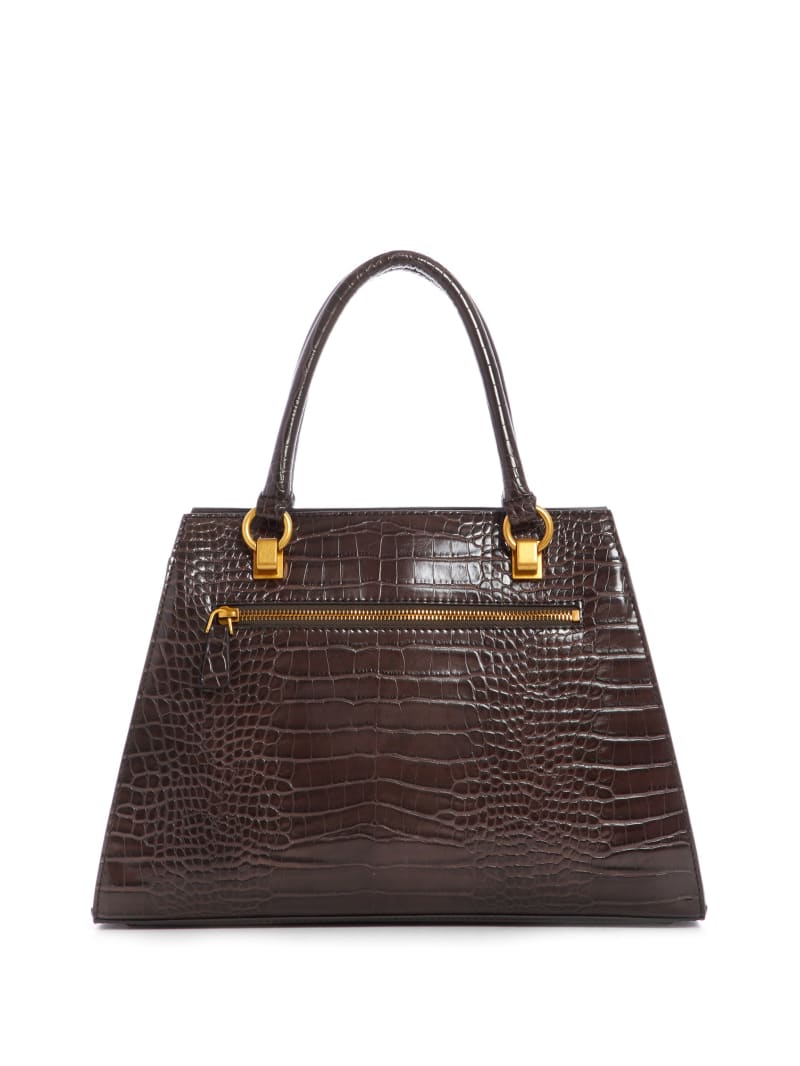 Chocolate Women's Guess Stephi Croc Girlfriend Satchel Bags | 9435182-ZF