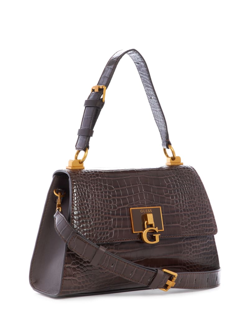 Chocolate Women's Guess Stephi-Handle Flap Satchel Bags | 6298341-YN