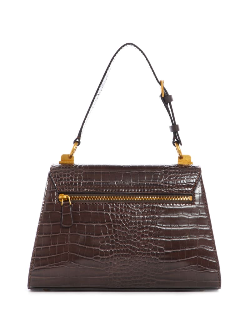 Chocolate Women's Guess Stephi-Handle Flap Satchel Bags | 6298341-YN