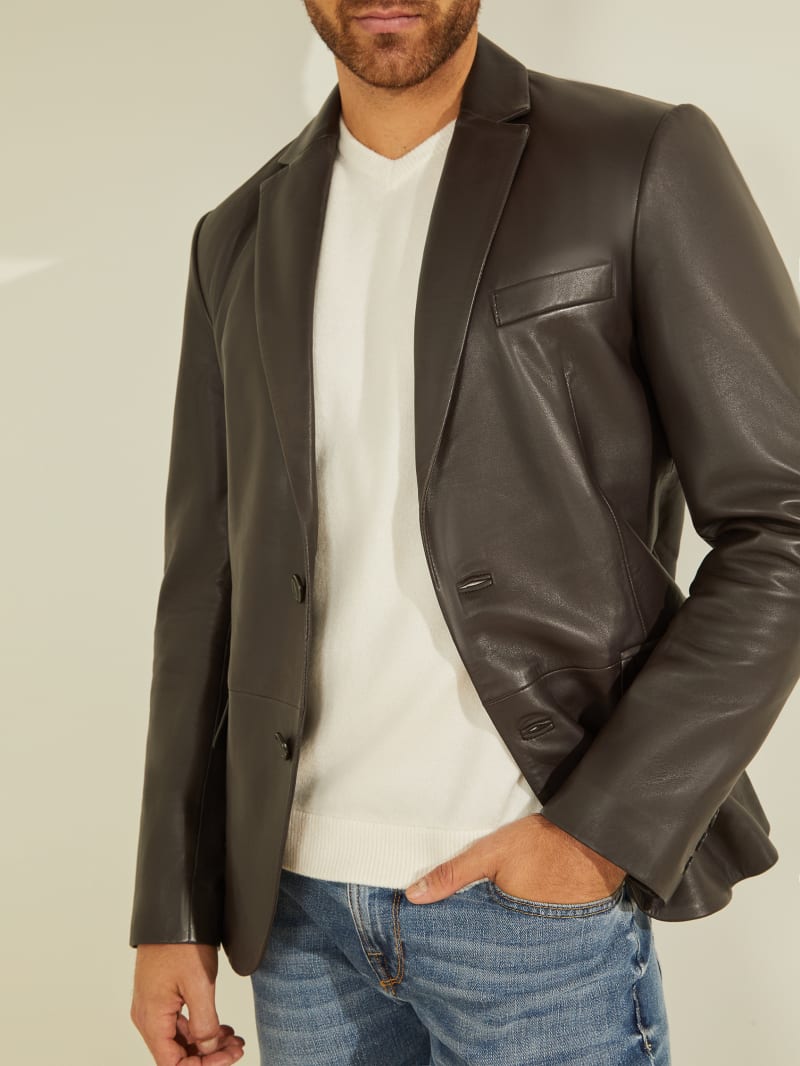 Coffee Men's Guess Leather Jackets | 6103879-EG