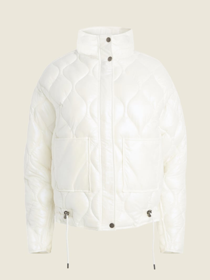 Cream White Women's Guess Palma Puffer Jackets | 3148527-OH