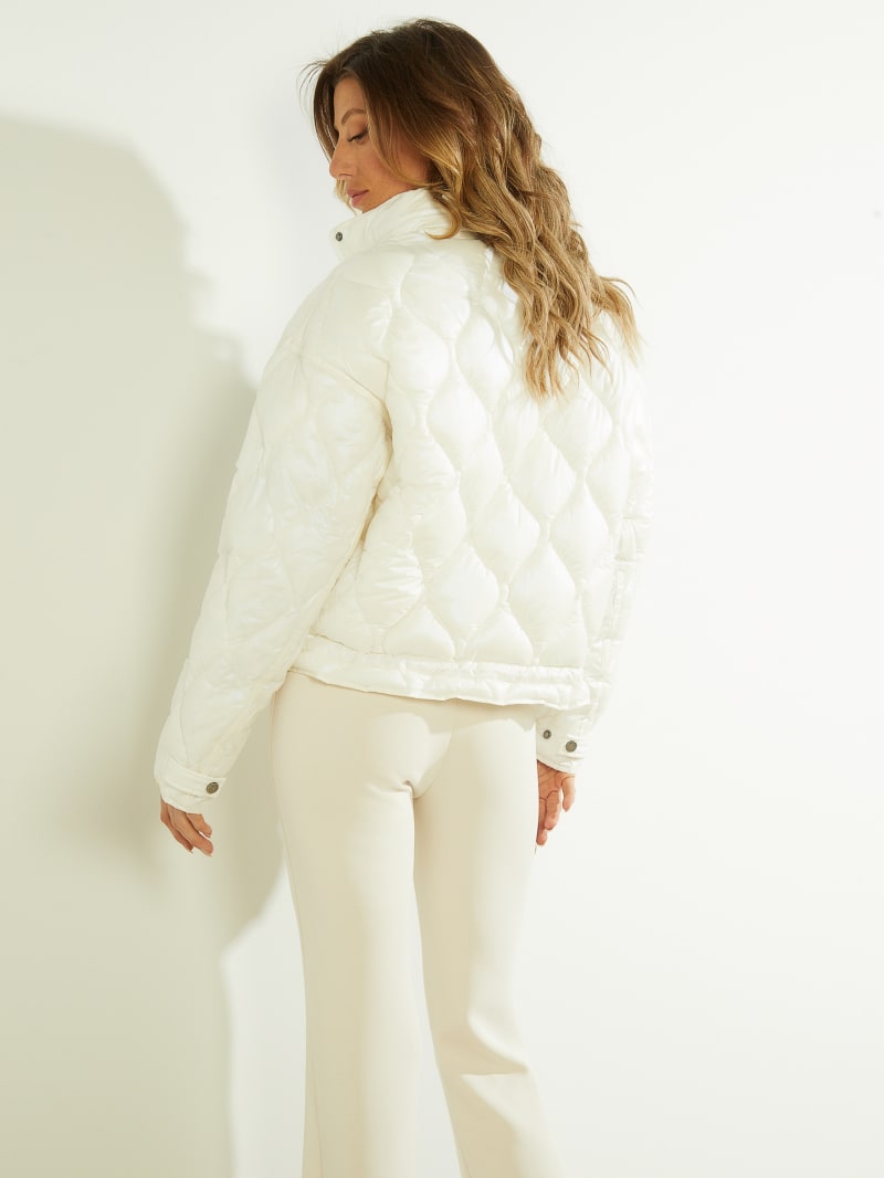 Cream White Women's Guess Palma Puffer Jackets | 3148527-OH