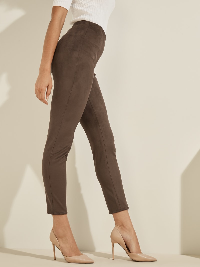 Dark Coffee Women's Guess Maya Faux-Suede Leggings Pants | 1657042-KZ