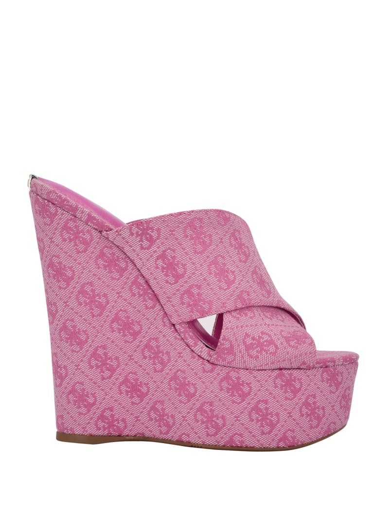 Dark Pink Women's Guess Teisha Logo Crisscross Wedges | 1482957-SV