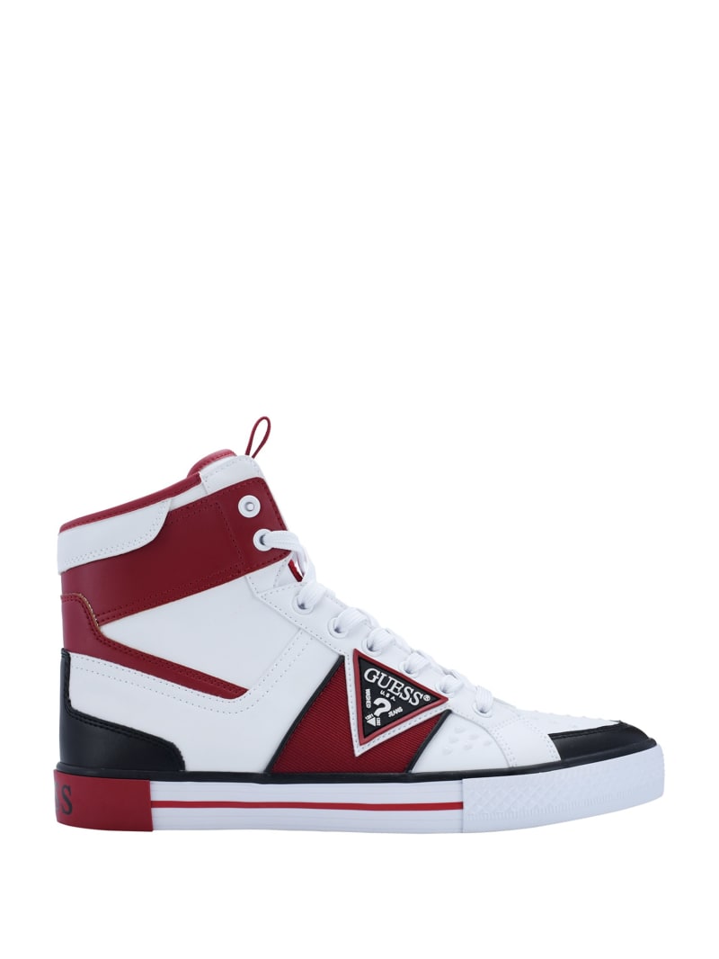 Dark Red Men's Guess Maeno Triangle Logo High-Top Sneakers | 3416089-ZU