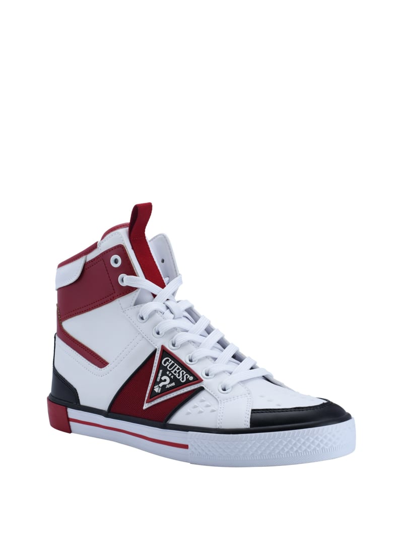 Dark Red Men\'s Guess Maeno Triangle Logo High-Top Sneakers | 3416089-ZU