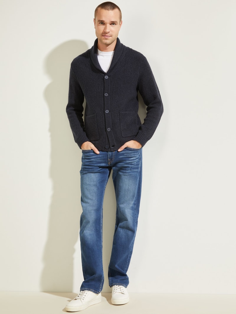 Deep Blue Men's Guess Declan Shawl Cardigan Sweaters | 3108795-DL