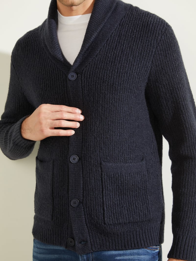 Deep Blue Men's Guess Declan Shawl Cardigan Sweaters | 3108795-DL