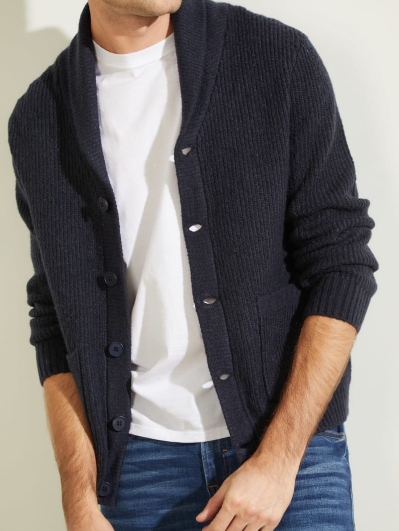 Deep Blue Men's Guess Declan Shawl Cardigan Sweaters | 3108795-DL