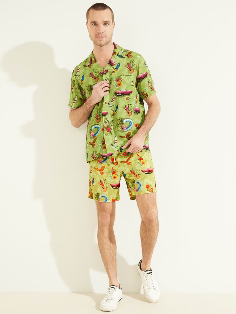 Flower Men's Guess Eco Hawaii Woven Swim Trunks Swimwear | 6853170-LC