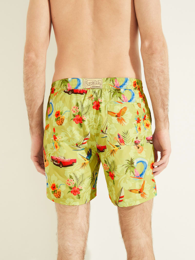 Flower Men's Guess Eco Hawaii Woven Swim Trunks Swimwear | 6853170-LC