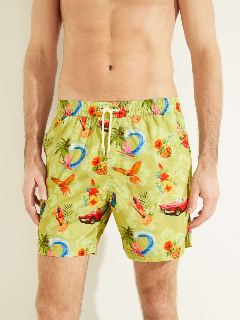 Flower Men\'s Guess Eco Hawaii Woven Swim Trunks Swimwear | 6853170-LC