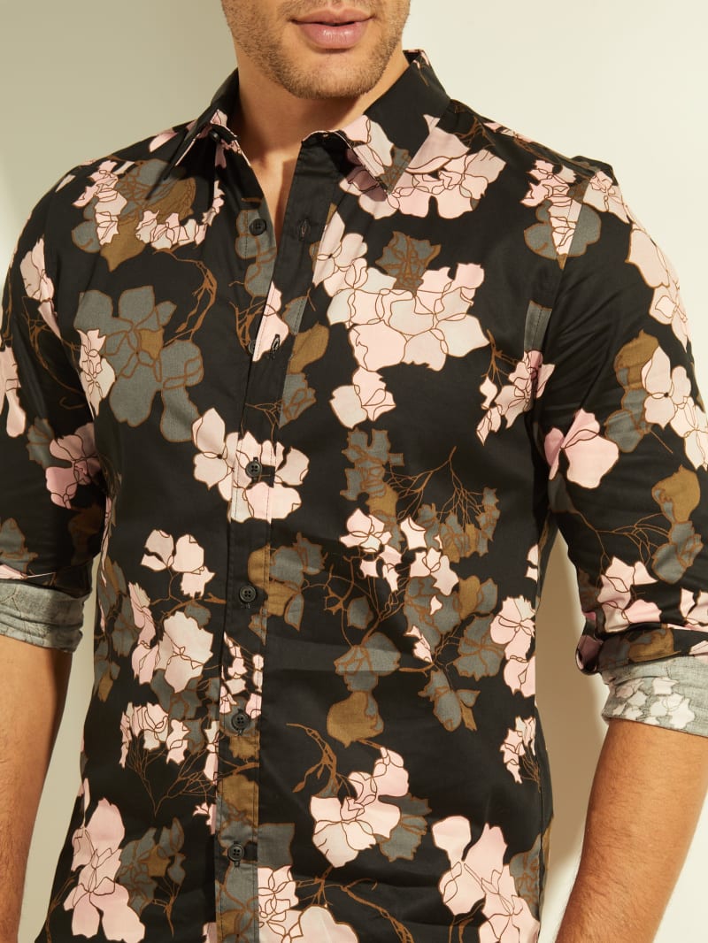 Flower Men's Guess Luxe Elm Floral Shirts | 1462597-UY