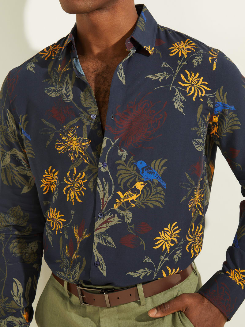 Flower Men's Guess Printed Italian Notched Cuff Shirts | 7395204-RS