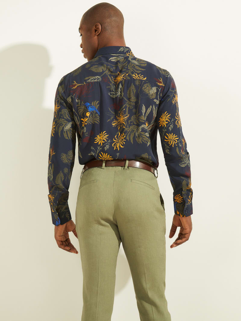 Flower Men's Guess Printed Italian Notched Cuff Shirts | 7395204-RS