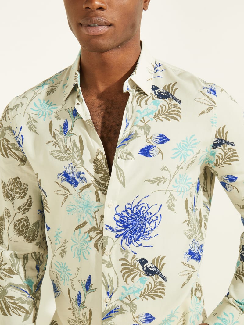 Flower Men's Guess Printed Italian Notched Cuff Shirts | 9761402-EX