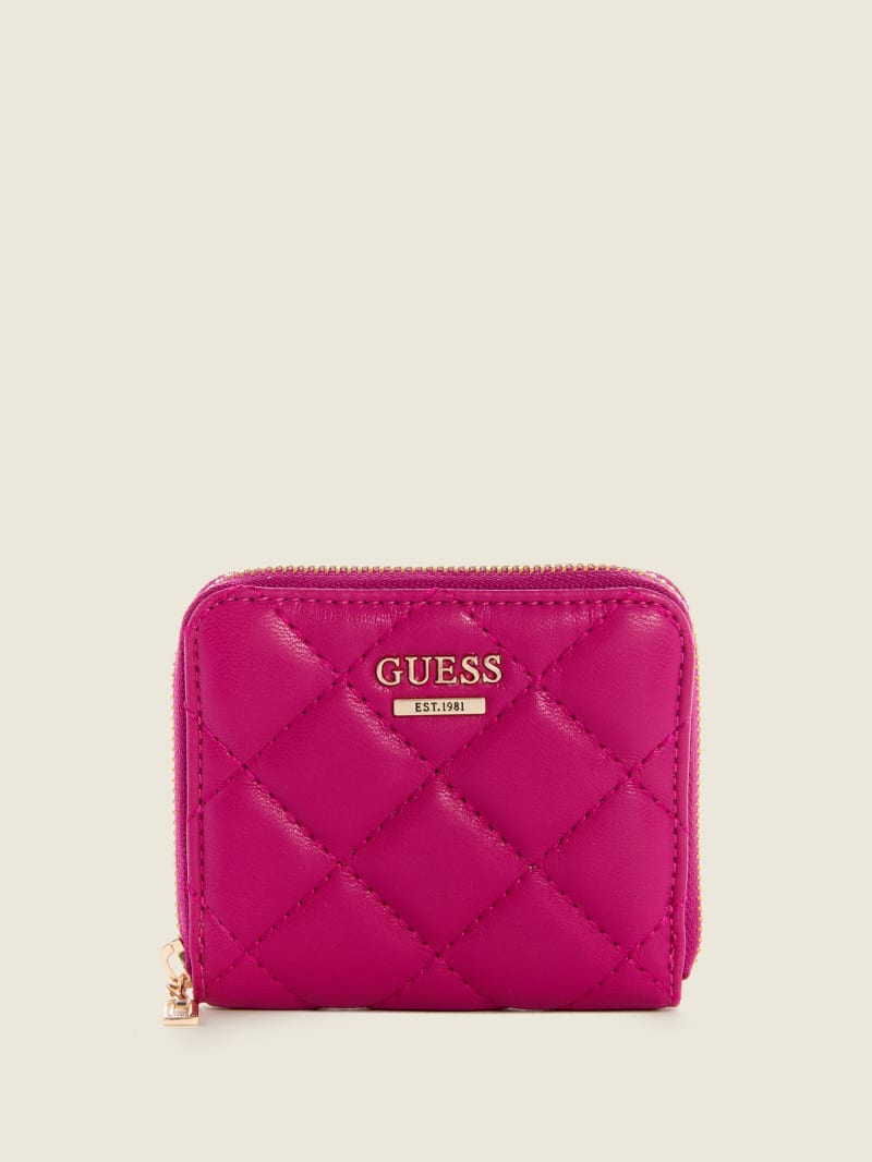 Fuchsia Women\'s Guess Cessily Quilted Small Zip-Around Satchel Bags | 8793621-AW