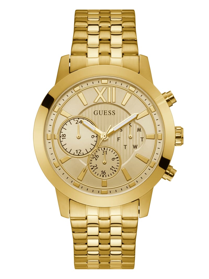 Gold Men\'s Guess Gold-Tone Chrono-Look Multifunction Watches | 0219673-OF