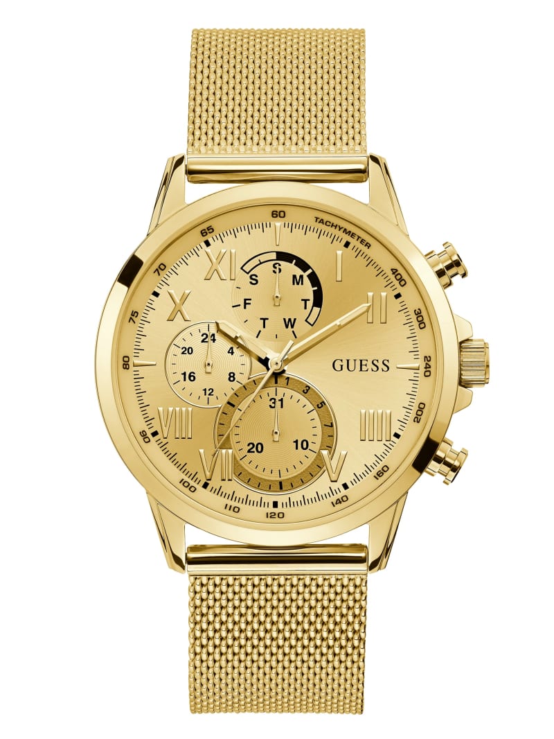 Gold Men\'s Guess Gold-Tone Mesh Multifunctional Watches | 3274860-KJ