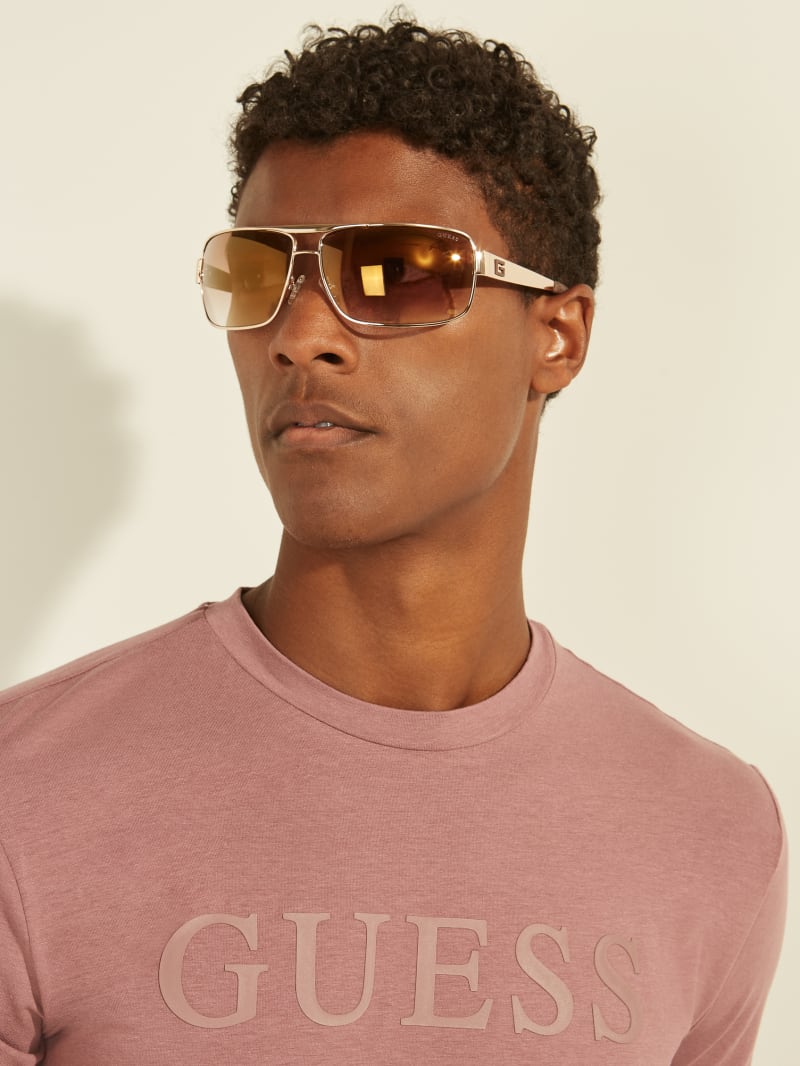 Gold Men's Guess Ron Navigator Sunglasses | 2047389-TS