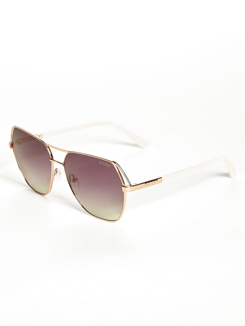 Gold Women's Guess Geometric Aviator Sunglasses | 3598017-QY