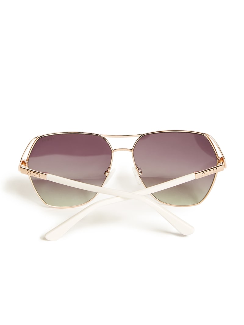 Gold Women's Guess Geometric Aviator Sunglasses | 3598017-QY