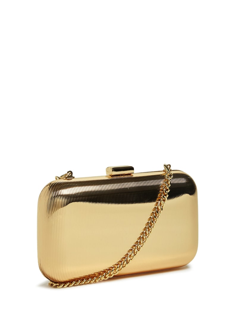 Gold Women's Guess Gold-Tone Metal Clutch Handbag | 9504376-FJ