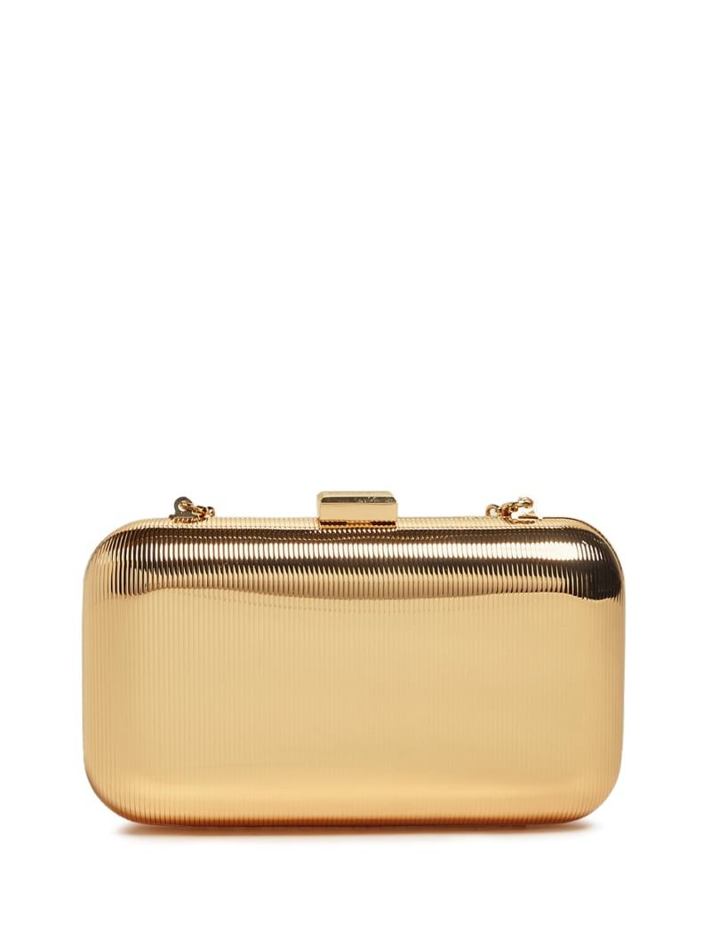 Gold Women's Guess Gold-Tone Metal Clutch Handbag | 9504376-FJ