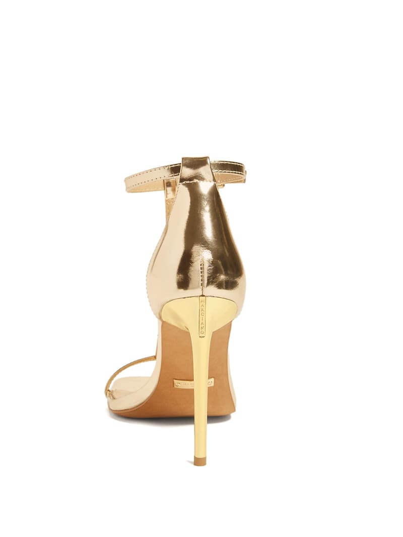 Gold Women's Guess Heeled T-Strap Sandals | 5806792-PD