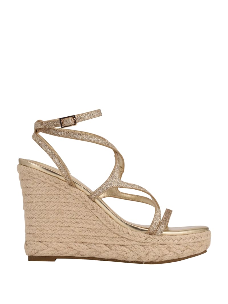 Gold Women's Guess Hirani Strappy Espadrille Wedges | 3891246-SQ