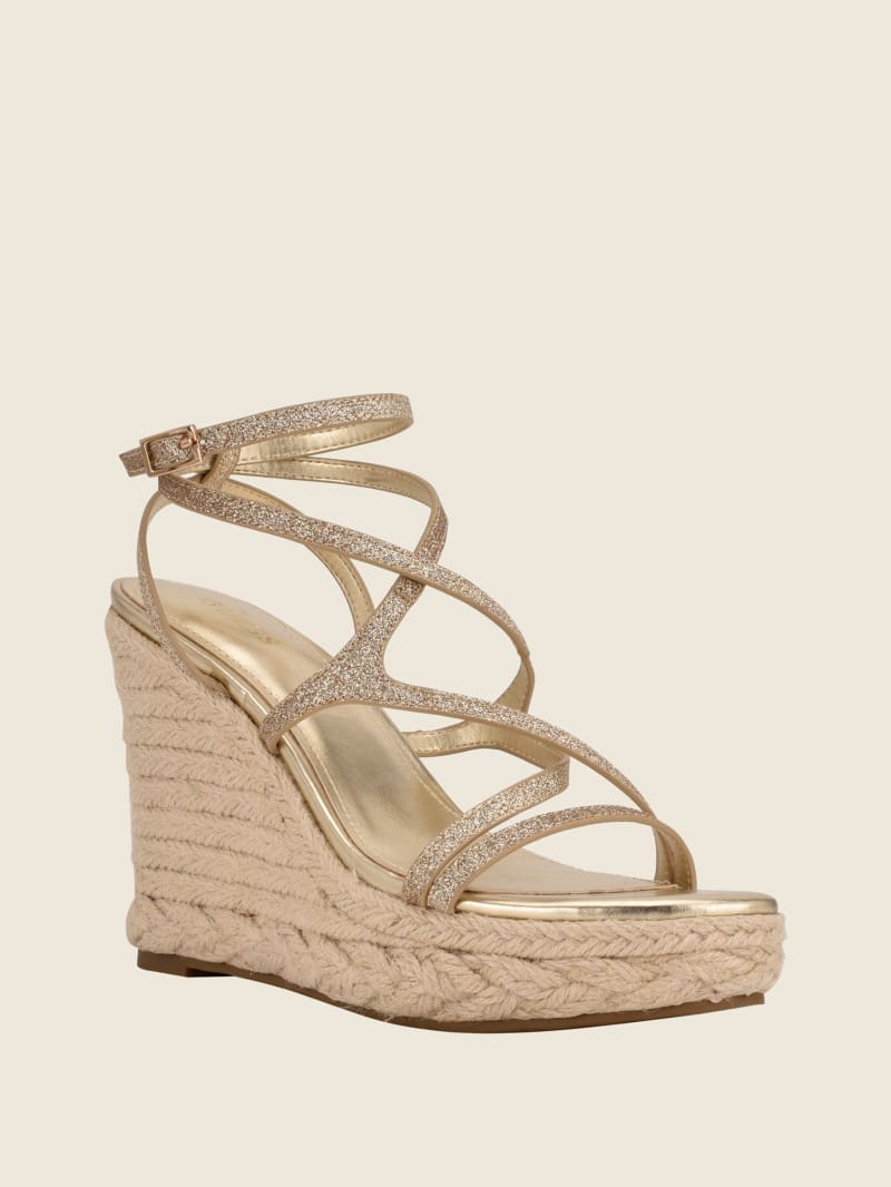 Gold Women\'s Guess Hirani Strappy Espadrille Wedges | 3891246-SQ