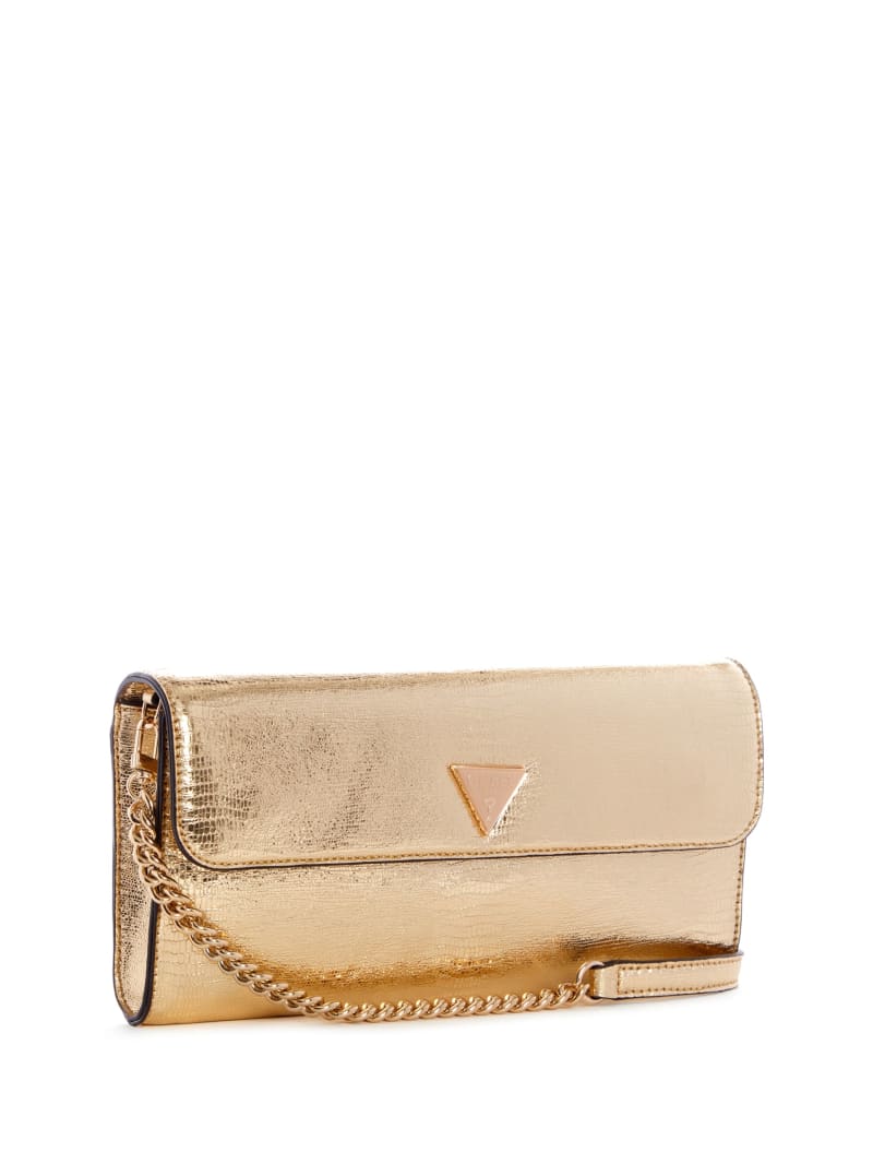 Gold Women's Guess Kyla Metallic Clutch Crossbody Bags | 1790642-UJ