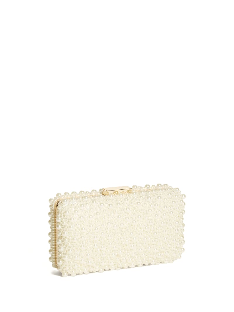 Gold Women's Guess Pearl Clutch Handbag | 7506391-EF