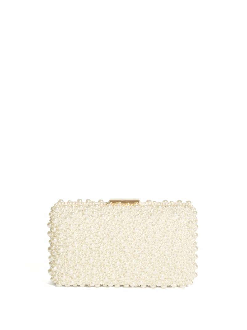 Gold Women's Guess Pearl Clutch Handbag | 7506391-EF